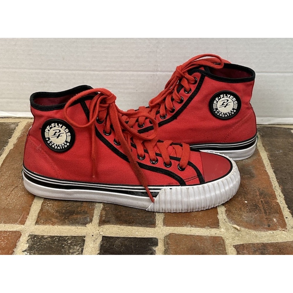 PF Flyers Center Hi Red White Black High Top Sneakers Striped Lace Up Women 9.5